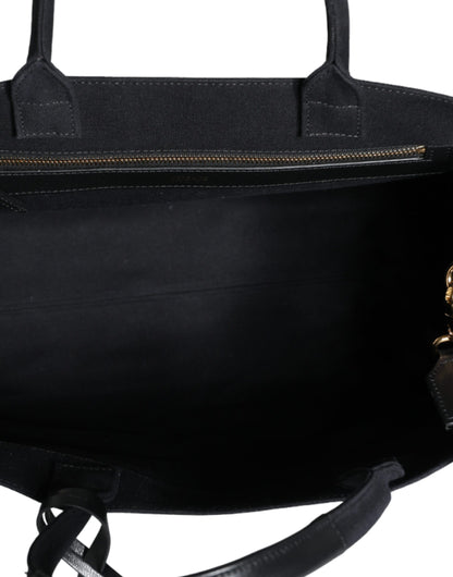 Versace – Schwarze Umhängetasche aus Canvas und Leder mit Logo