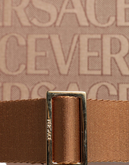 Versace – Braune Umhängetasche aus Jacquard-Leder mit Logo und Henkel