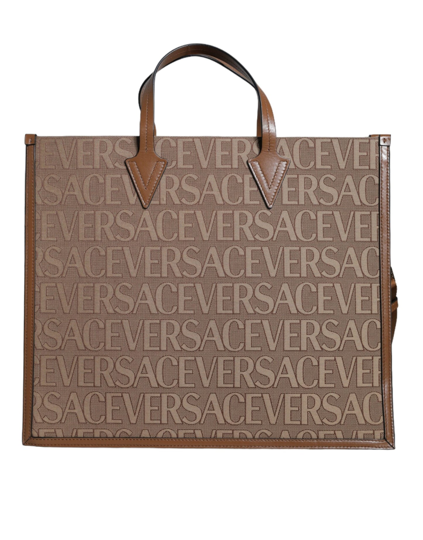Versace – Braune Umhängetasche aus Jacquard-Leder mit Logo und Henkel