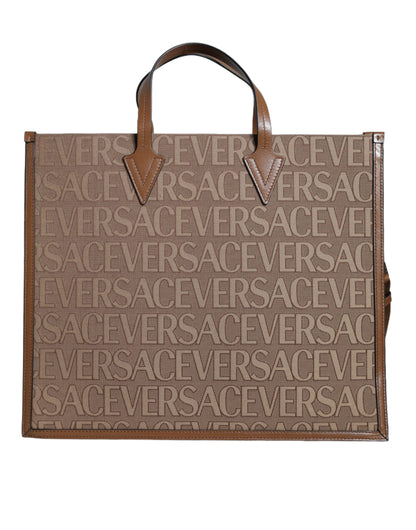 Versace – Braune Umhängetasche aus Jacquard-Leder mit Logo und Henkel