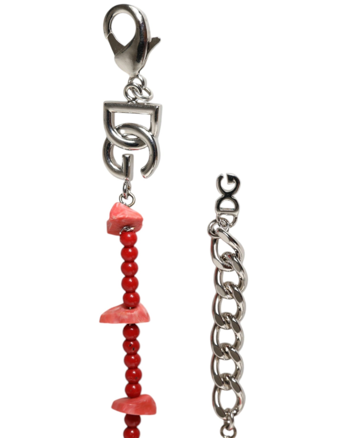 Dolce &amp; Gabbana – Silberfarbenes Kettenarmband mit DG-Logo aus Messing und Harzperlen