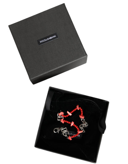 Dolce &amp; Gabbana – Silberfarbenes Kettenarmband mit DG-Logo aus Messing und Harzperlen