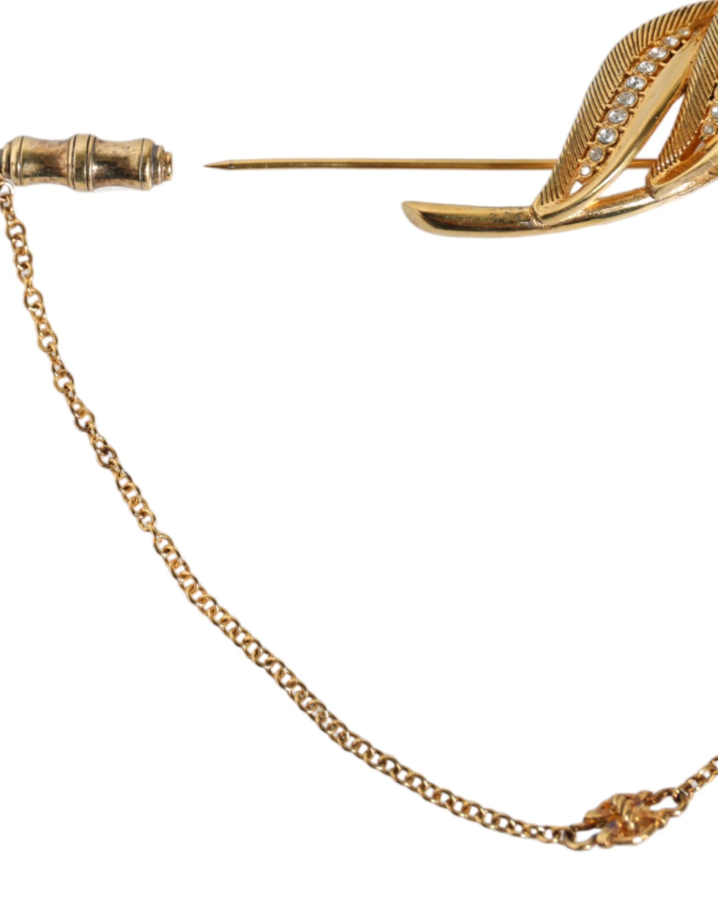 Dolce &amp; Gabbana – Goldfarbene Brosche aus 925er Sterlingsilber mit Blatt- und Kristallketten