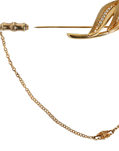 Dolce &amp; Gabbana – Goldfarbene Brosche aus 925er Sterlingsilber mit Blatt- und Kristallketten