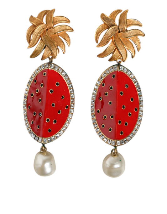 Dolce &amp; Gabbana – Clip-Ohrringe mit Kristallen in Rot und Gold aus Messing