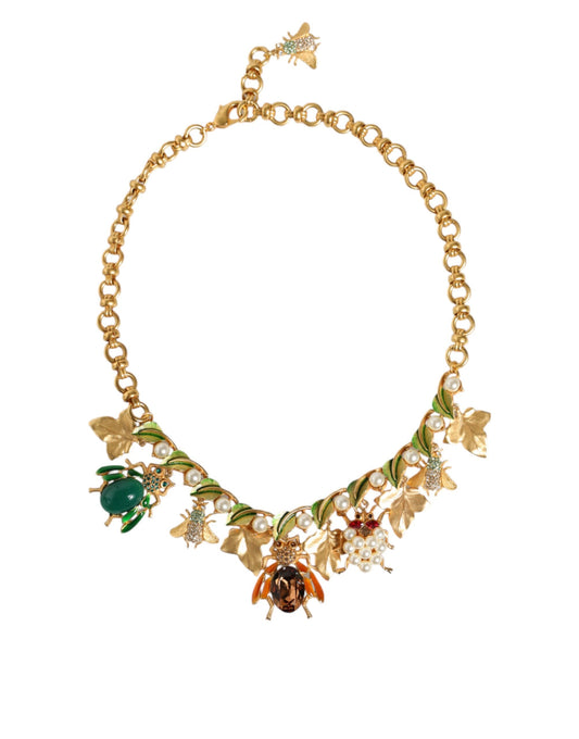 Dolce &amp; Gabbana Statement-Halskette mit Käferanhänger aus goldfarbenem Messing und Kristall