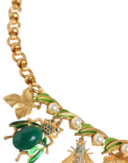 Dolce &amp; Gabbana Statement-Halskette mit Käferanhänger aus goldfarbenem Messing und Kristall