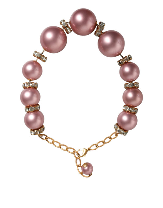 Dolce &amp; Gabbana – Rosa Maxi-Halskette mit Kunstperlen und Kristallen in Gold