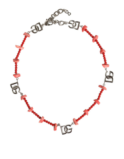 Dolce &amp; Gabbana – Halskette mit DG-Logo aus silberfarbenem Messing und Harzperlen