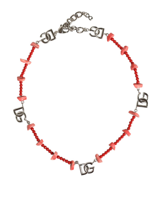Dolce &amp; Gabbana – Halskette mit DG-Logo aus silberfarbenem Messing und Harzperlen