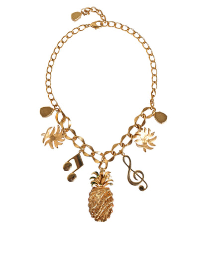 Dolce &amp; Gabbana – Goldfarbene Messingkette mit Ananas-Kristall und Musik-Anhänger