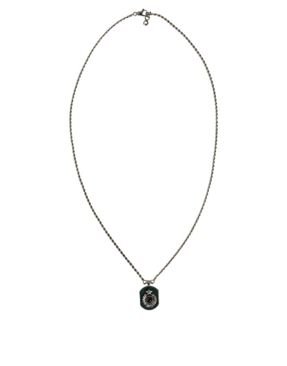 Dolce &amp; Gabbana – Logo-Halskette mit Kettenbalken und Edelsteinanhänger aus Sterlingsilber 925