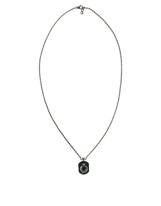 Dolce &amp; Gabbana – Logo-Halskette mit Kettenbalken und Edelsteinanhänger aus Sterlingsilber 925