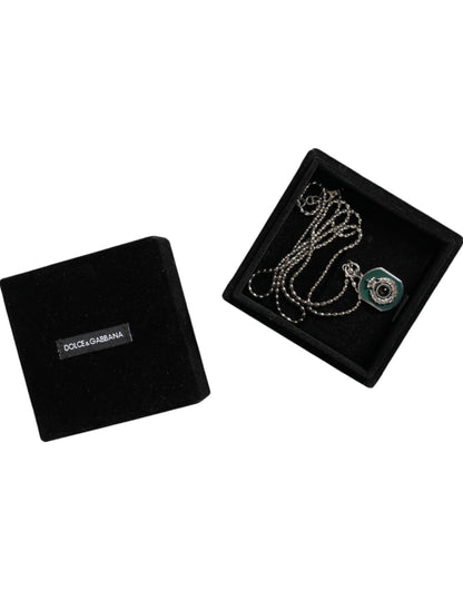 Dolce &amp; Gabbana – Logo-Halskette mit Kettenbalken und Edelsteinanhänger aus Sterlingsilber 925