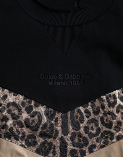 Dolce &amp; Gabbana – Schwarzer Sweatshirt-Pullover mit Rundhalsausschnitt und Leopardenmuster