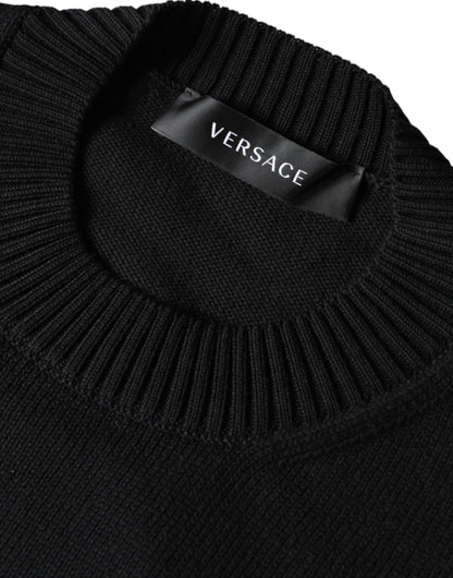 Versace – Schwarzer Pullover mit Rundhalsausschnitt und Medusa-Stickerei