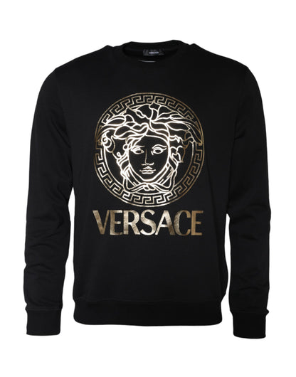 Versace – Schwarzes Sweatshirt mit Rundhalsausschnitt aus Fleece-Baumwolle mit Medusa-Motiv