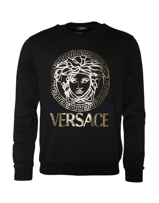 Versace – Schwarzes Sweatshirt mit Rundhalsausschnitt aus Fleece-Baumwolle mit Medusa-Motiv