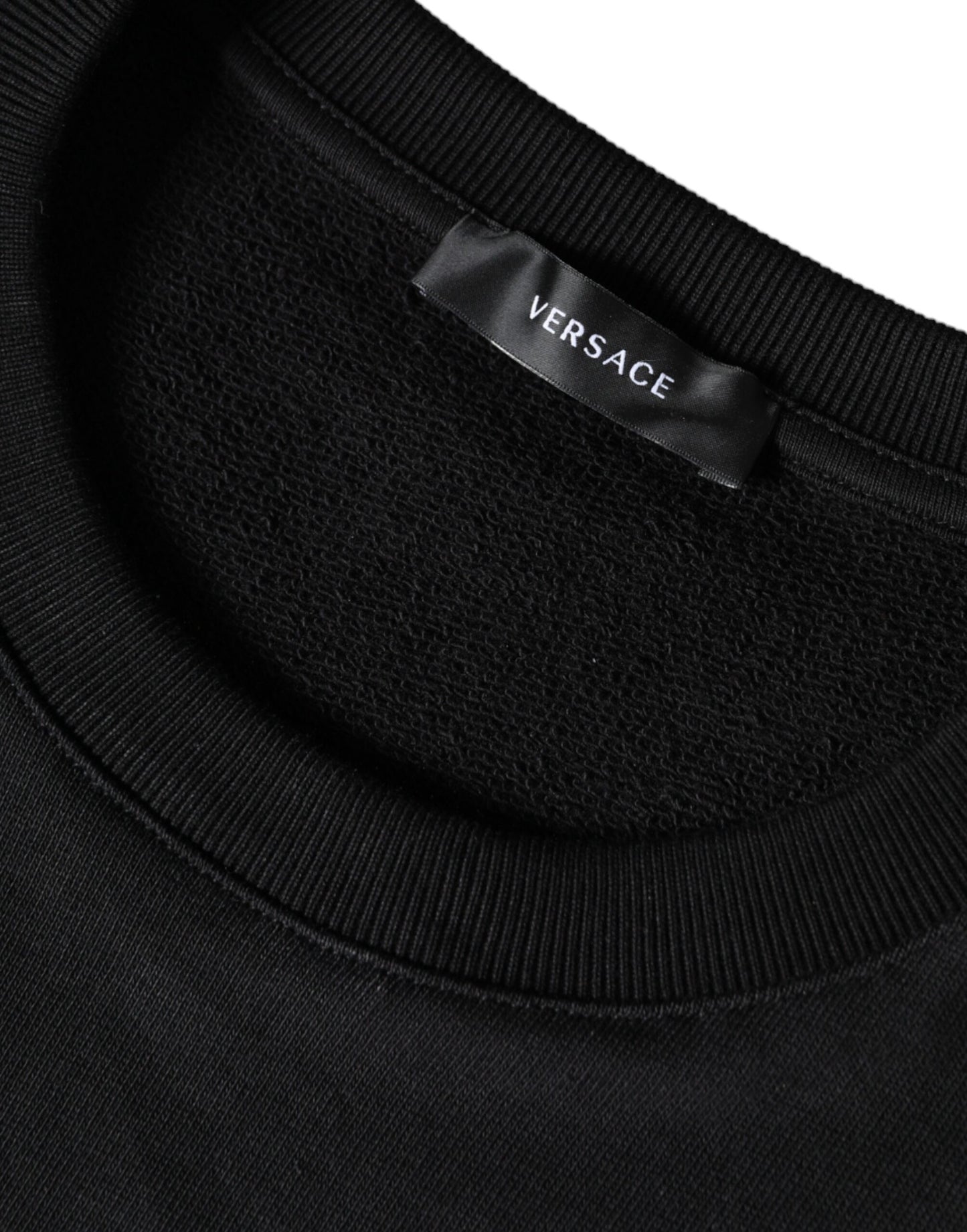 Versace – Schwarzes Sweatshirt mit Rundhalsausschnitt aus Fleece-Baumwolle mit Medusa-Motiv