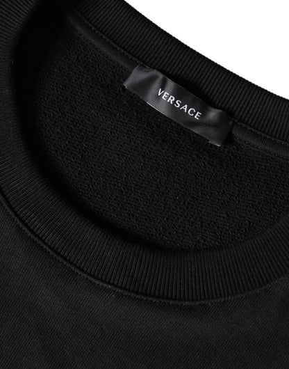 Versace – Schwarzes Sweatshirt mit Rundhalsausschnitt aus Fleece-Baumwolle mit Medusa-Motiv