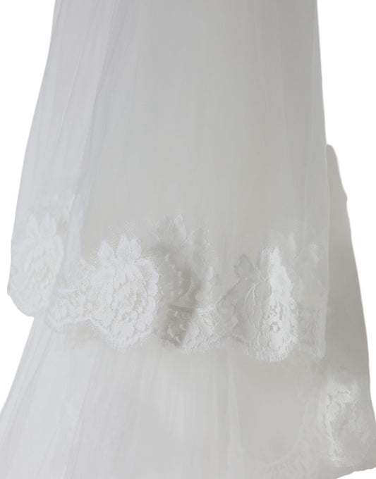 Dolce &amp; Gabbana – Weißer Brautschleier aus floraler Spitze und Nylon in Bodenlänge