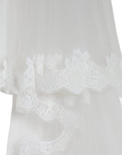 Dolce &amp; Gabbana – Weißer Brautschleier aus floraler Spitze und Nylon in Bodenlänge