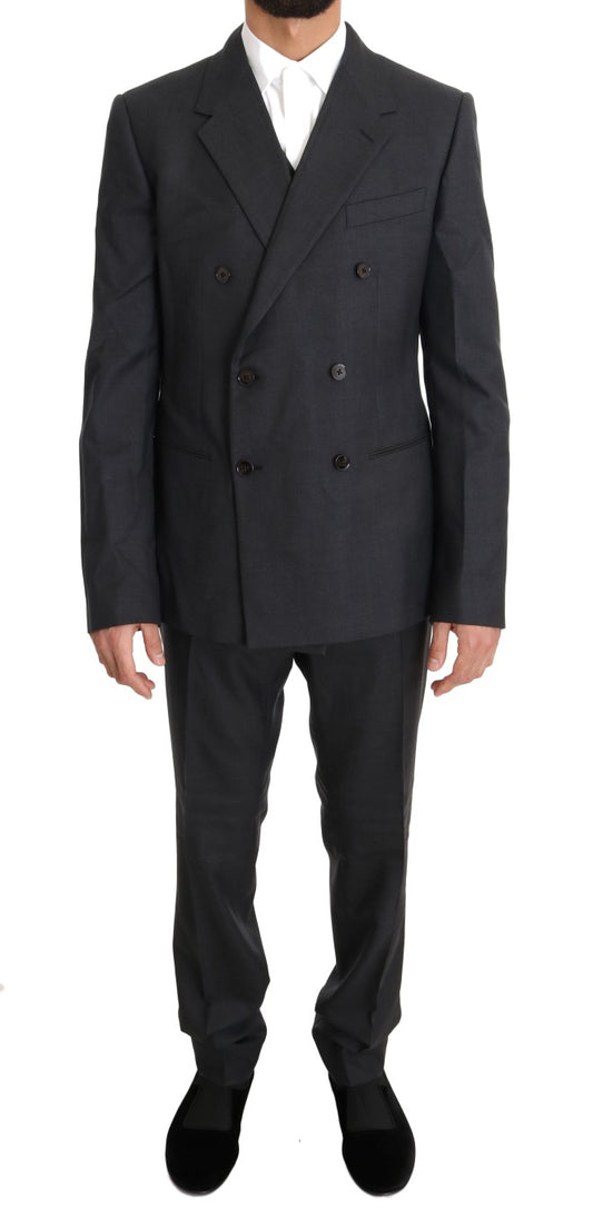 Dolce &amp; Gabbana – Zweireihiger Slim-Fit-Anzug aus Wolle und Seide in Grau