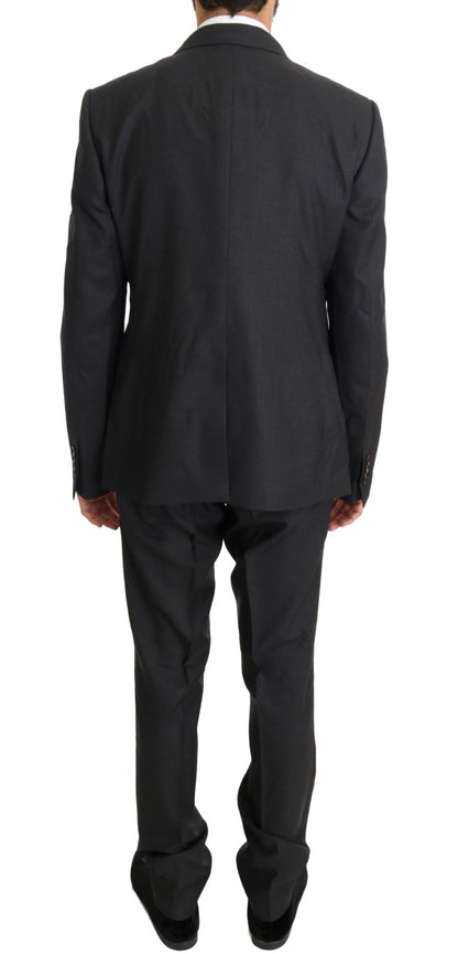 Dolce &amp; Gabbana – Zweireihiger Slim-Fit-Anzug aus Wolle und Seide in Grau