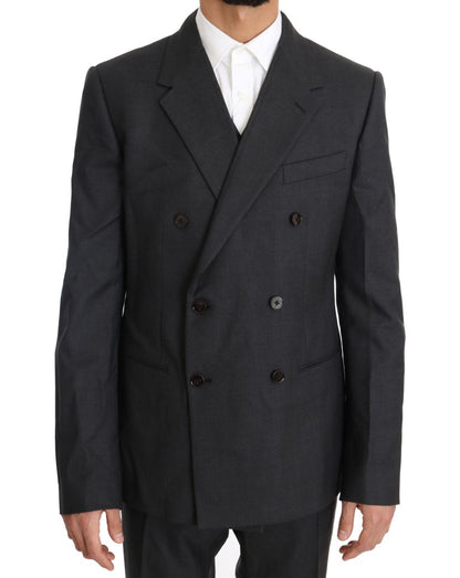 Dolce &amp; Gabbana – Zweireihiger Slim-Fit-Anzug aus Wolle und Seide in Grau