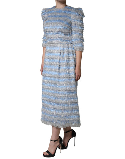 Dolce &amp; Gabbana Light Blue Silver Jacquard A-line Midi Dress