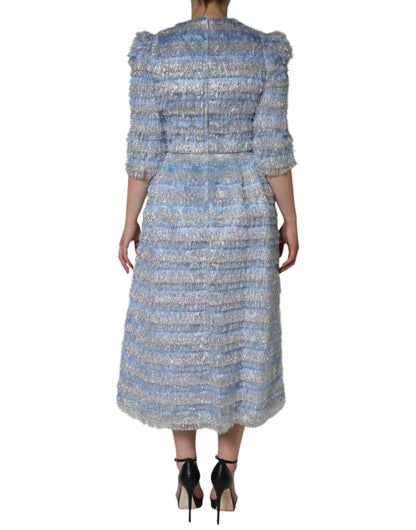 Dolce &amp; Gabbana Light Blue Silver Jacquard A-line Midi Dress