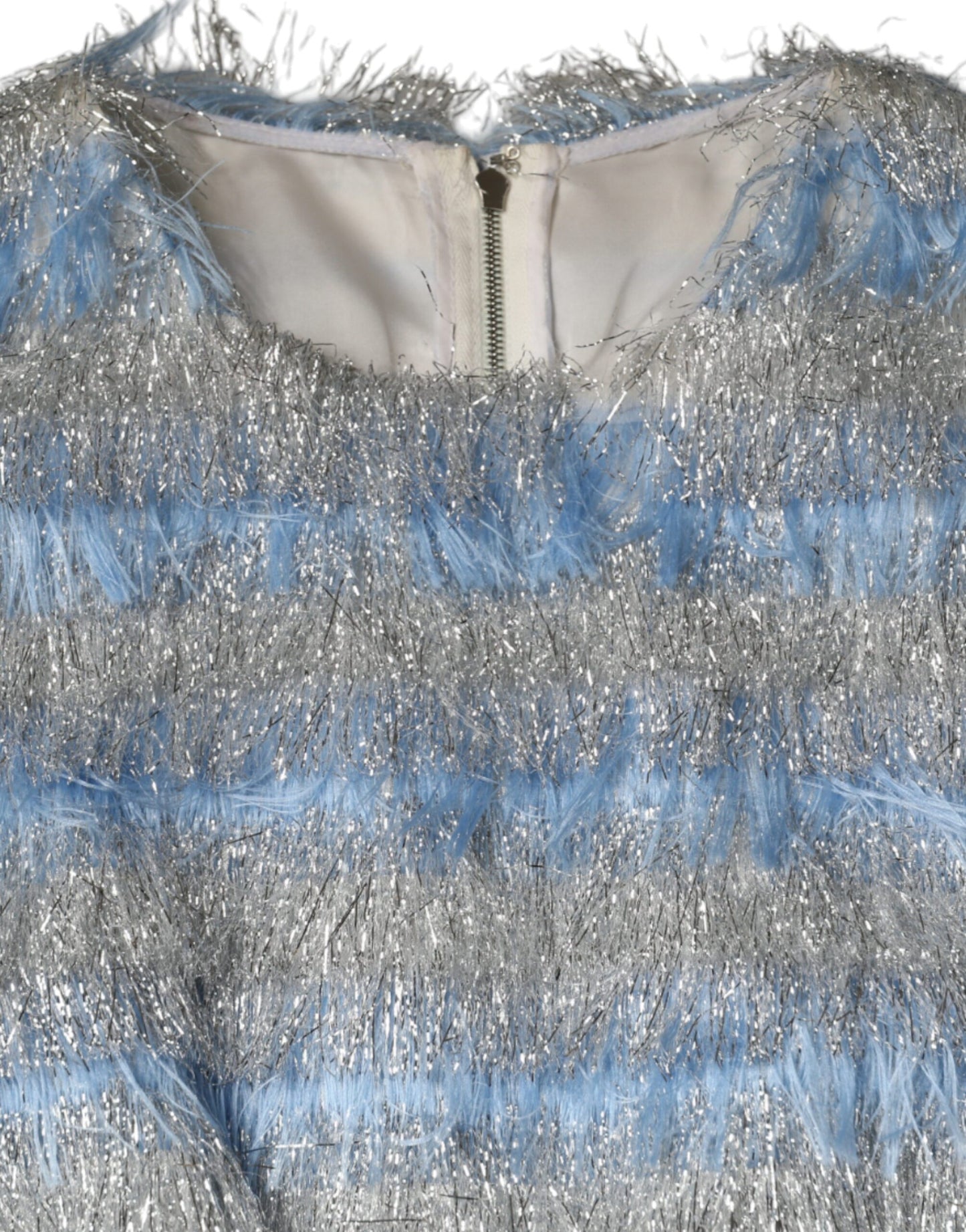 Dolce &amp; Gabbana Light Blue Silver Jacquard A-line Midi Dress