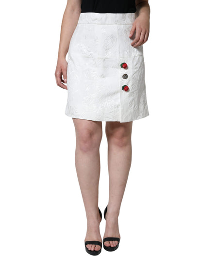 Dolce &amp; Gabbana – Minirock aus weißem Brokat mit Blumenverzierung