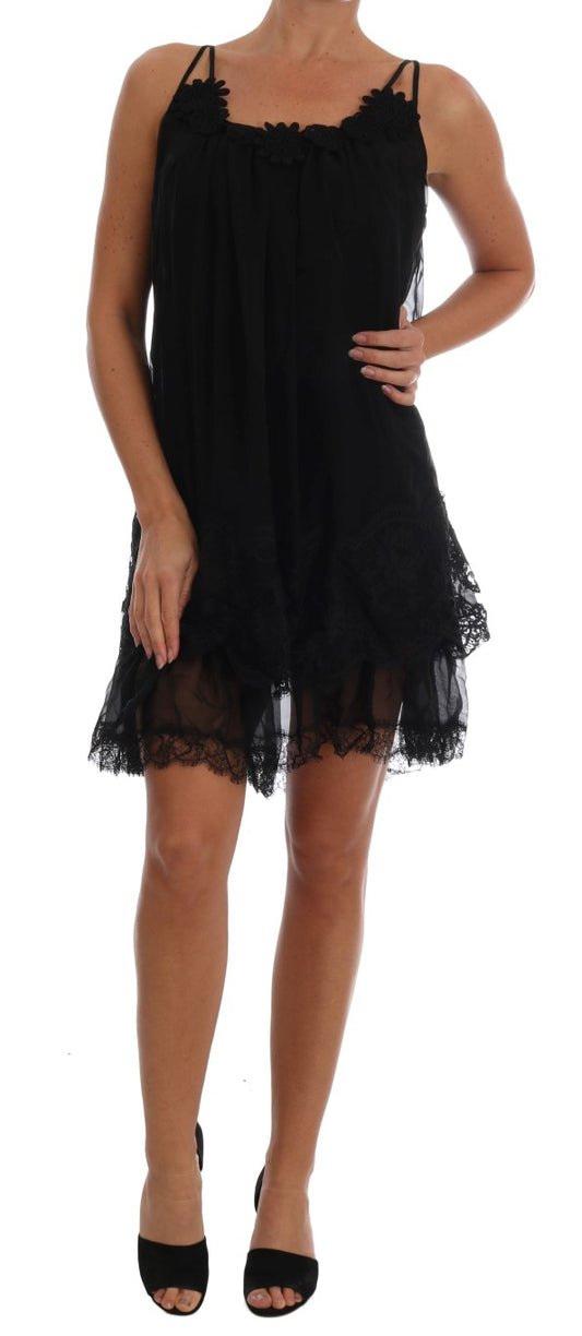 Dolce &amp; Gabbana – Schwarzes Chemise-Kleid aus Seidenspitze