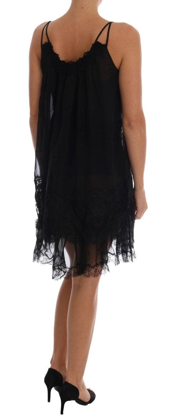 Dolce &amp; Gabbana – Schwarzes Chemise-Kleid aus Seidenspitze