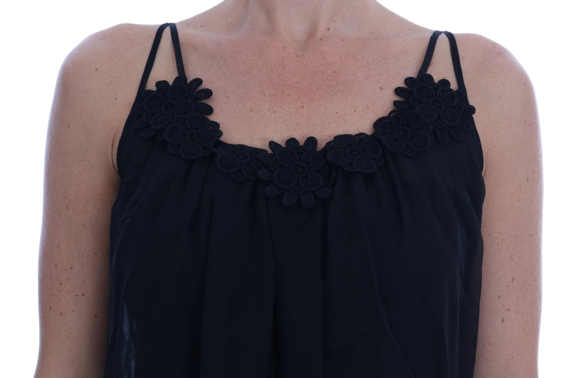 Dolce &amp; Gabbana – Schwarzes Chemise-Kleid aus Seidenspitze