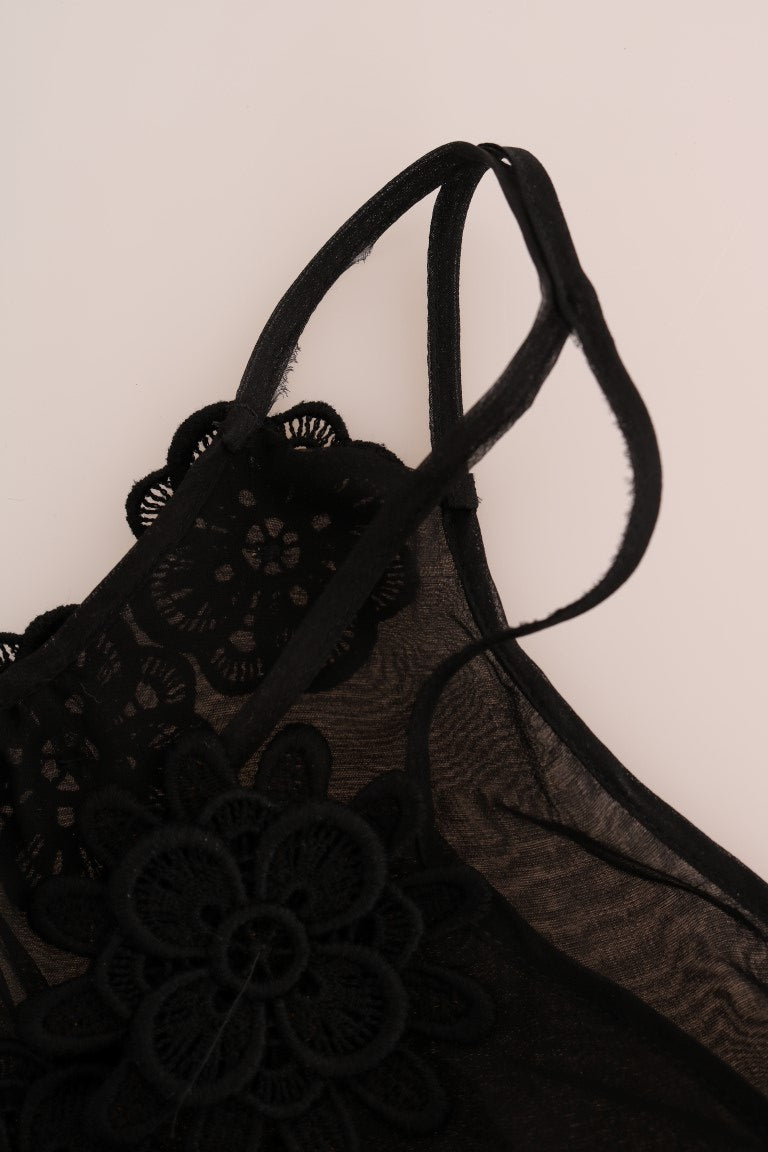 Dolce &amp; Gabbana – Schwarzes Chemise-Kleid aus Seidenspitze