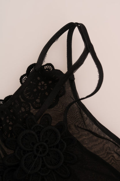 Dolce &amp; Gabbana – Schwarzes Chemise-Kleid aus Seidenspitze