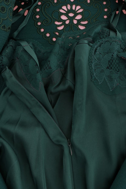 Dolce &amp; Gabbana Grünes Seidenwollkleid mit Blumenausschnitt