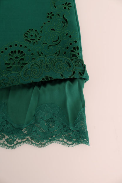 Dolce &amp; Gabbana Grünes Seidenwollkleid mit Blumenausschnitt