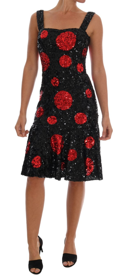 Dolce &amp; Gabbana – Etuikleid mit Pailletten und schwarzen und roten Punkten