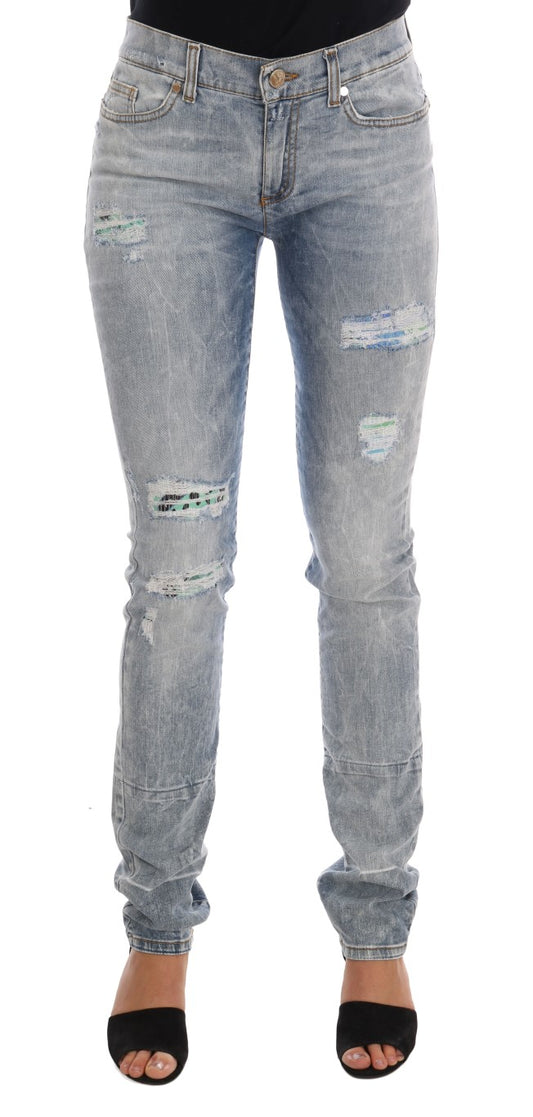 Versace Jeans – Zerrissene Stretch-Jeans in Slim Fit in blauer Waschung