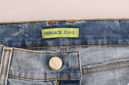 Versace Jeans – Zerrissene Stretch-Jeans in Slim Fit in blauer Waschung