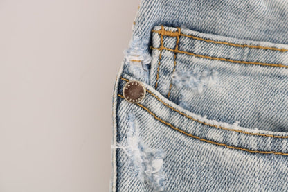Versace Jeans – Zerrissene Stretch-Jeans in Slim Fit in blauer Waschung