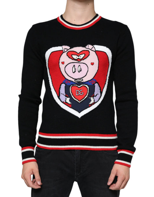 Dolce &amp; Gabbana – Pullover „Pig of the Year“ aus schwarzem Kaschmir