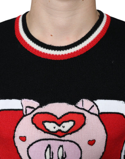 Dolce &amp; Gabbana – Pullover „Pig of the Year“ aus schwarzem Kaschmir