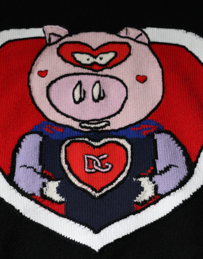 Dolce &amp; Gabbana – Pullover „Pig of the Year“ aus schwarzem Kaschmir