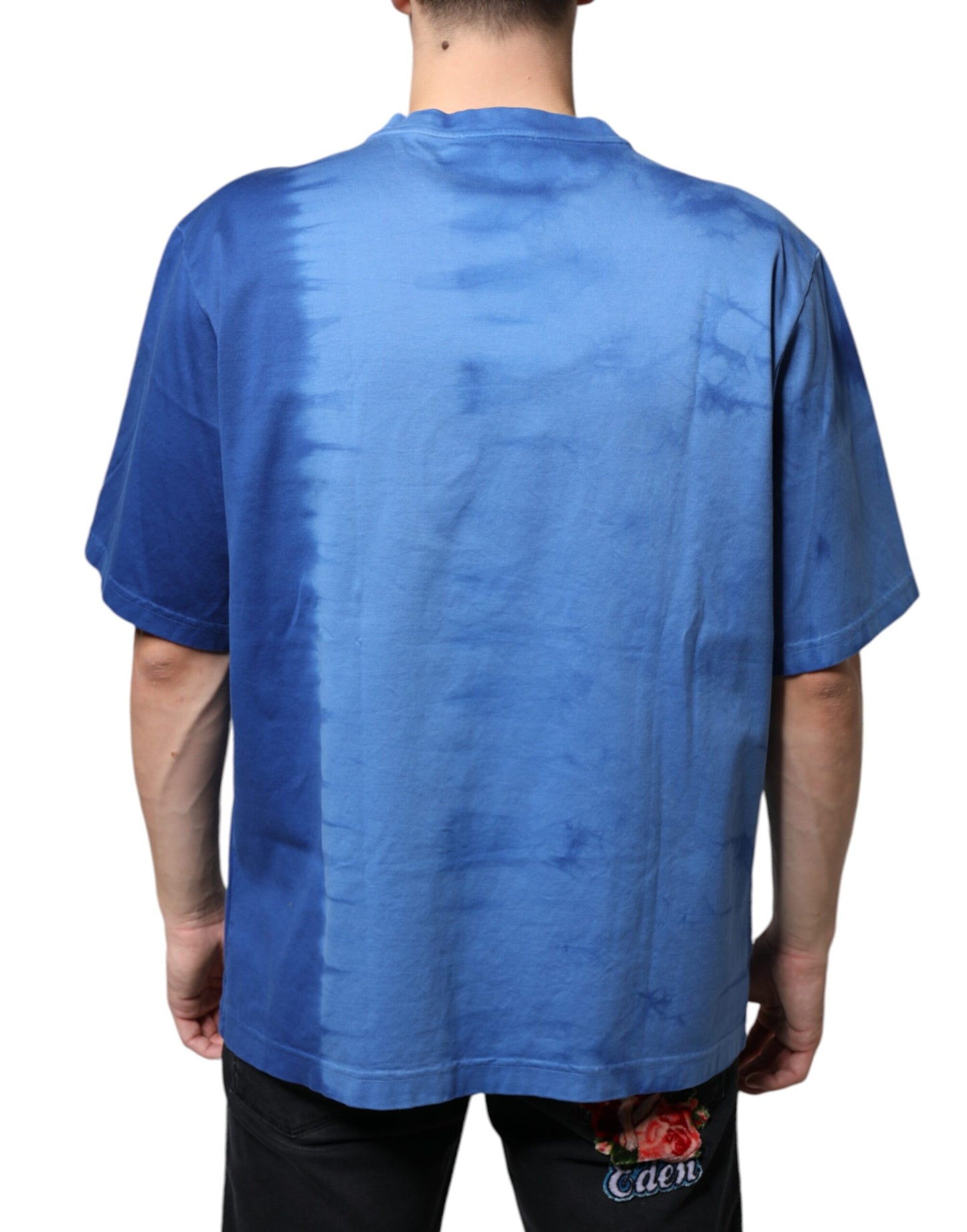 Dolce &amp; Gabbana Blue Tie-Dye Peace Sign Cotton T-shirt