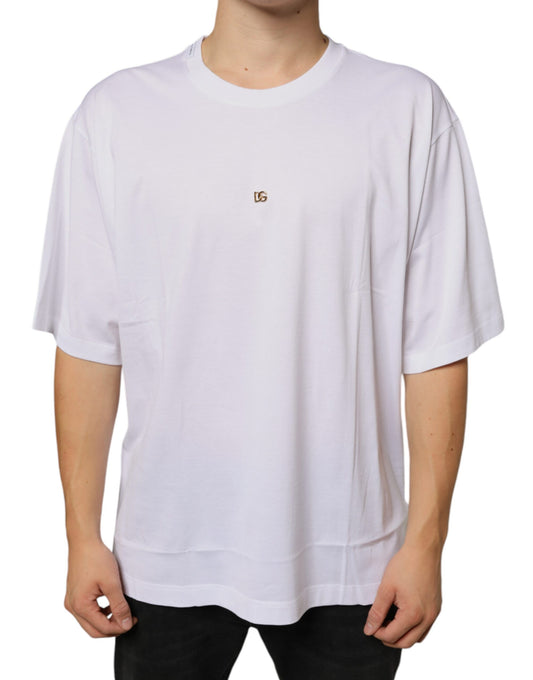 Dolce &amp; Gabbana – Kurzärmliges T-Shirt aus Baumwolle mit DG-Logo in Weiß