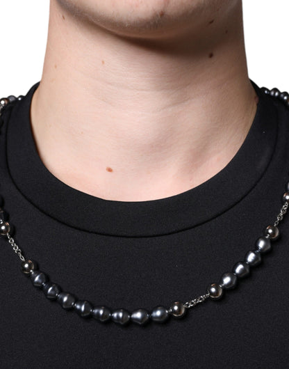 Dolce &amp; Gabbana Schwarzes Polyester-T-Shirt mit Halskettenverzierung